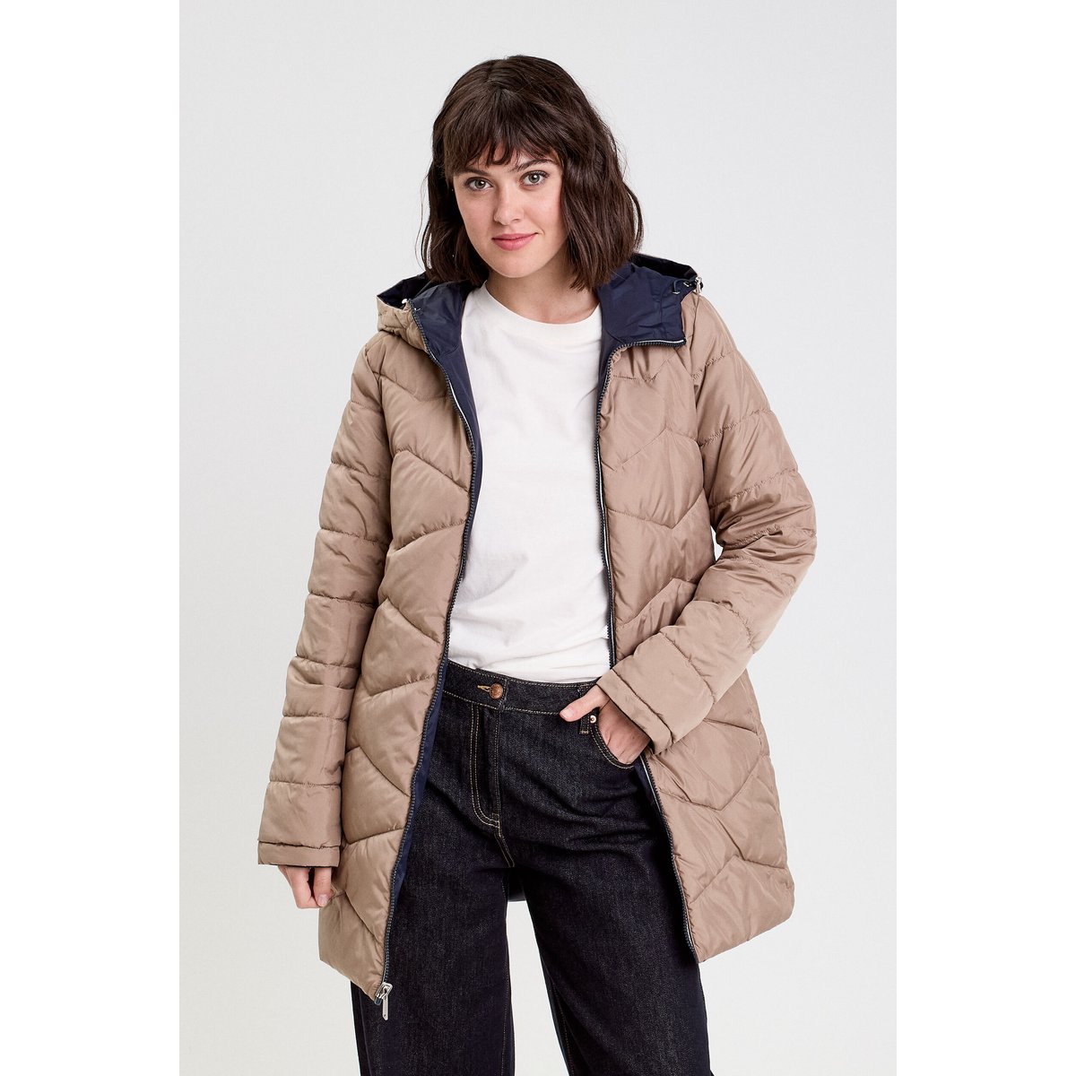 Parka à capuche réversible bleu marine, CACHE CACHE