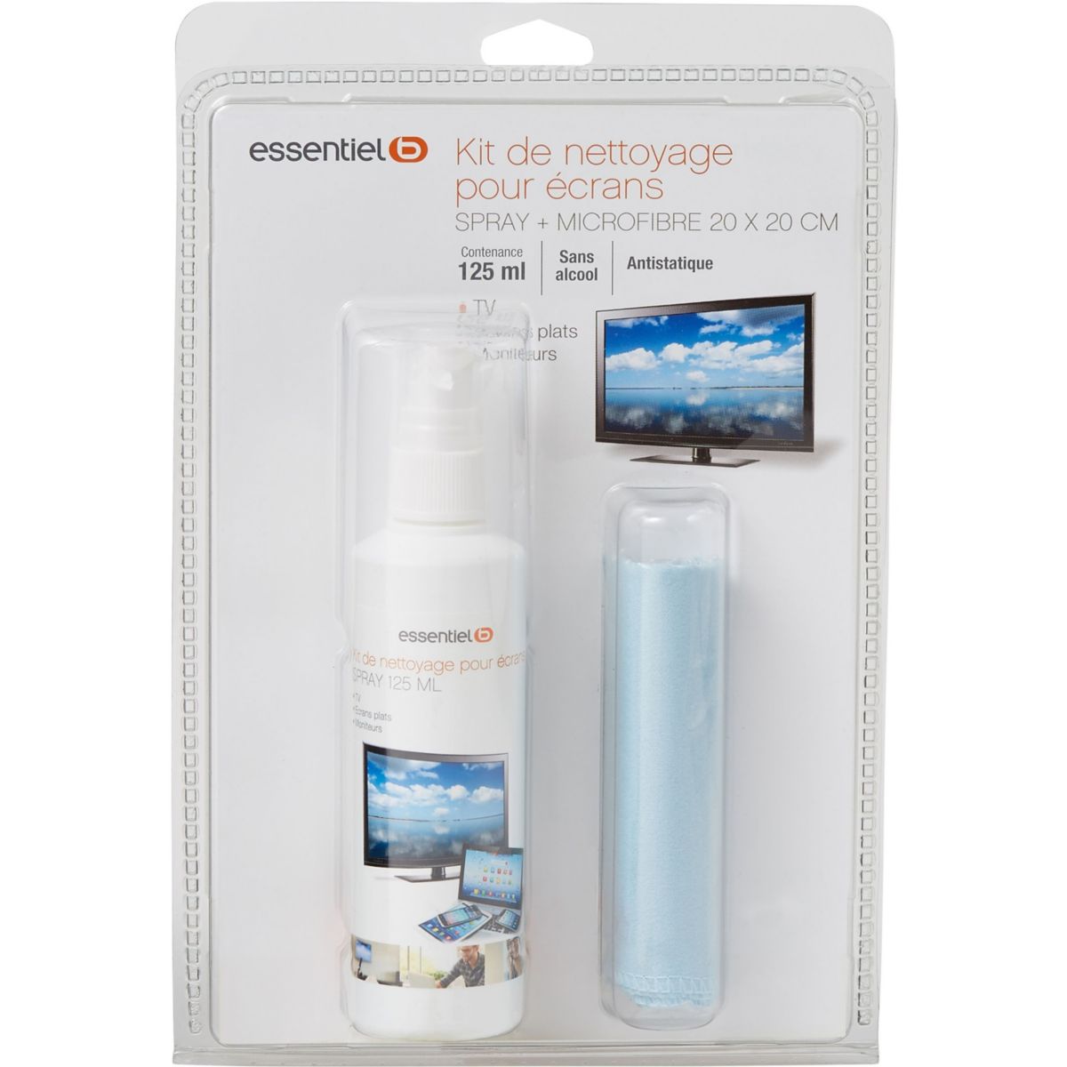 Kit de nettoyage spray 125ml+micro fibre 20x20cm couleur unique, ESSENTIEL B