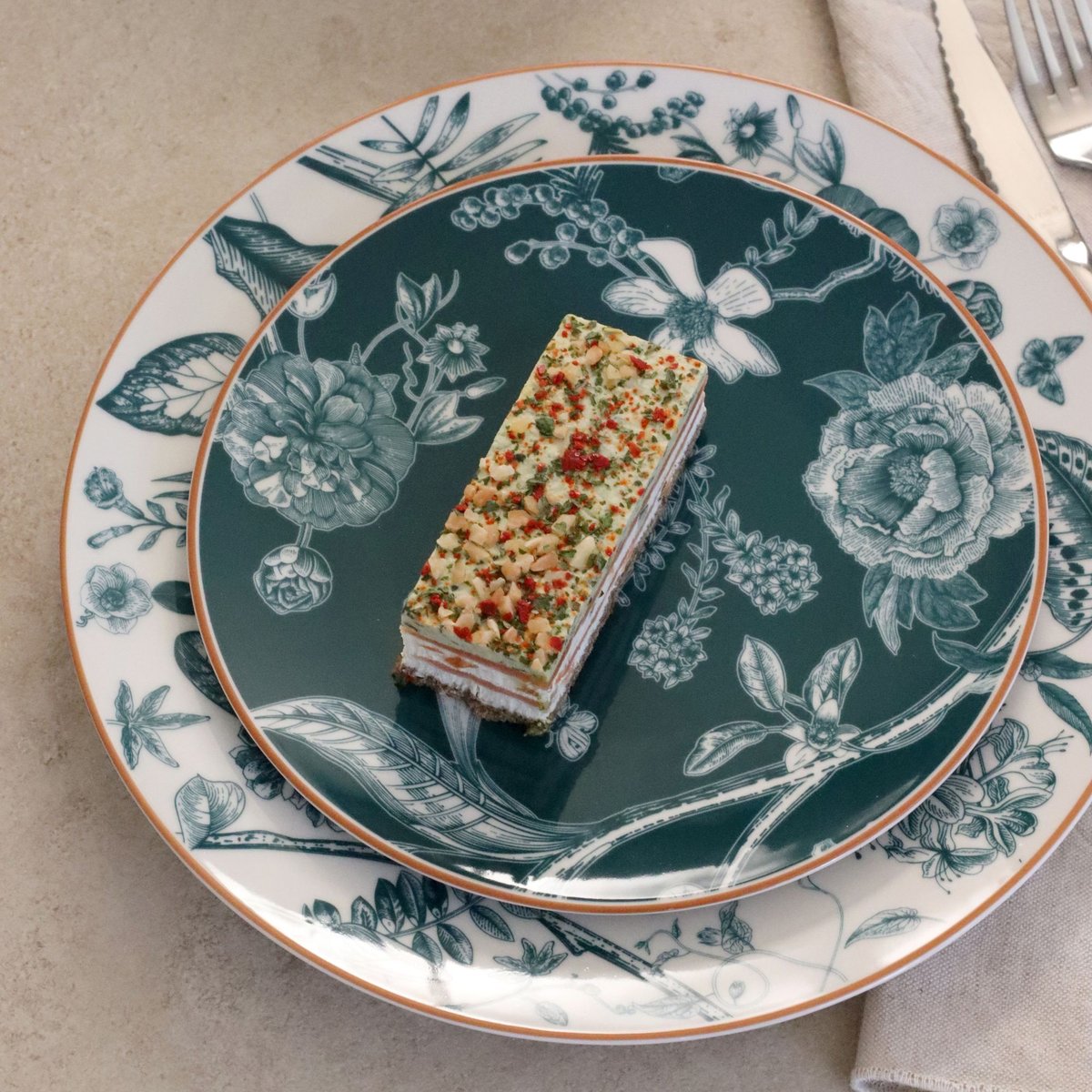 Lot de 6 assiettes à dessert en porcelaine 20cm, BOTANIC blanc-vert, NOVASTYL