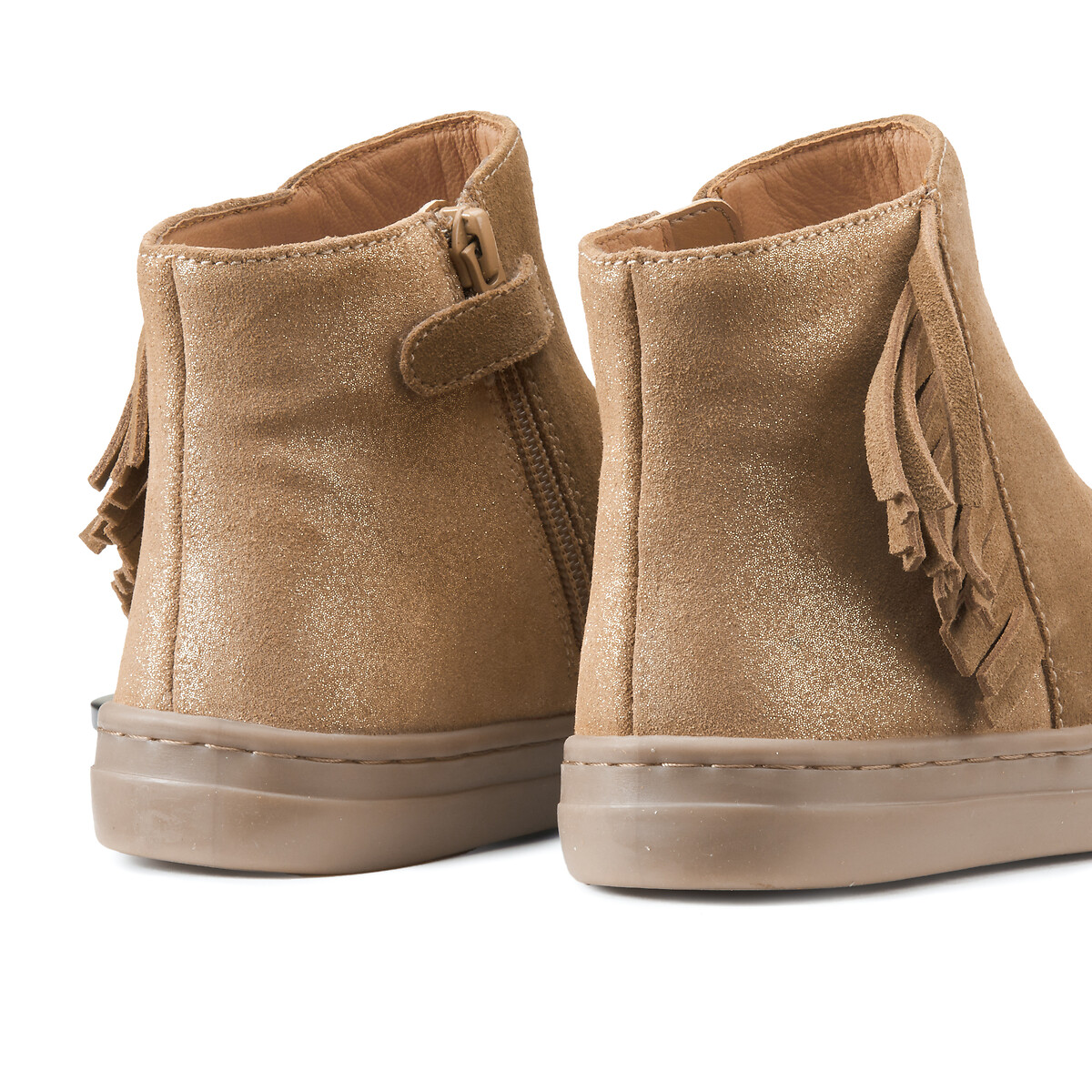 Kids Suede Fringed Ankle Boots with Zip Fastening camel, LA REDOUTE COLLECTIONS