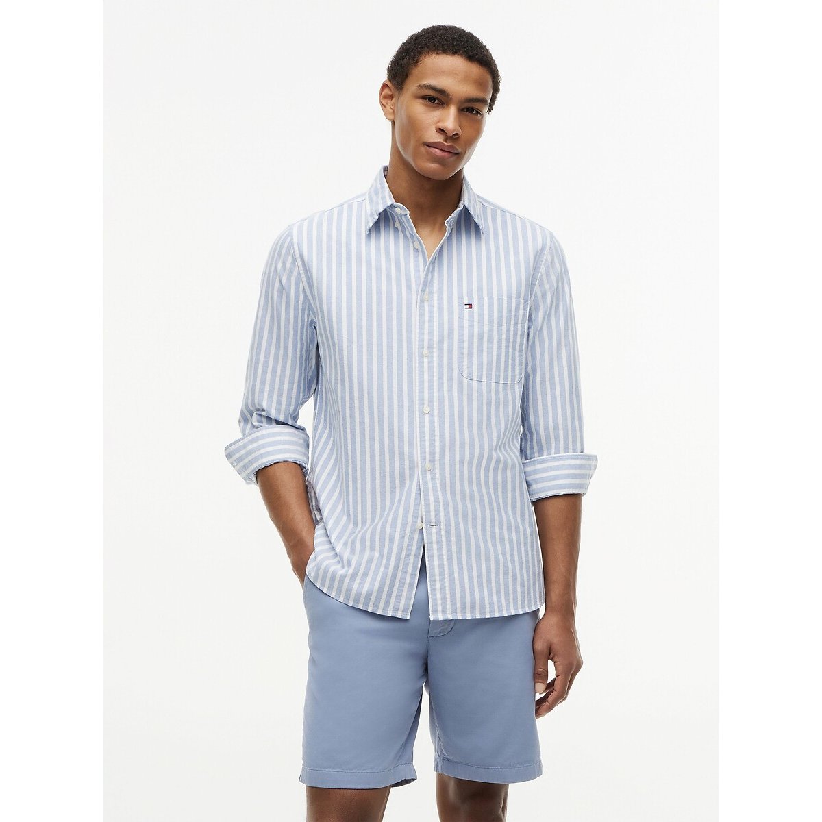 Camicia a maniche lunghe Oxford blu chiaro rigato, TOMMY HILFIGER