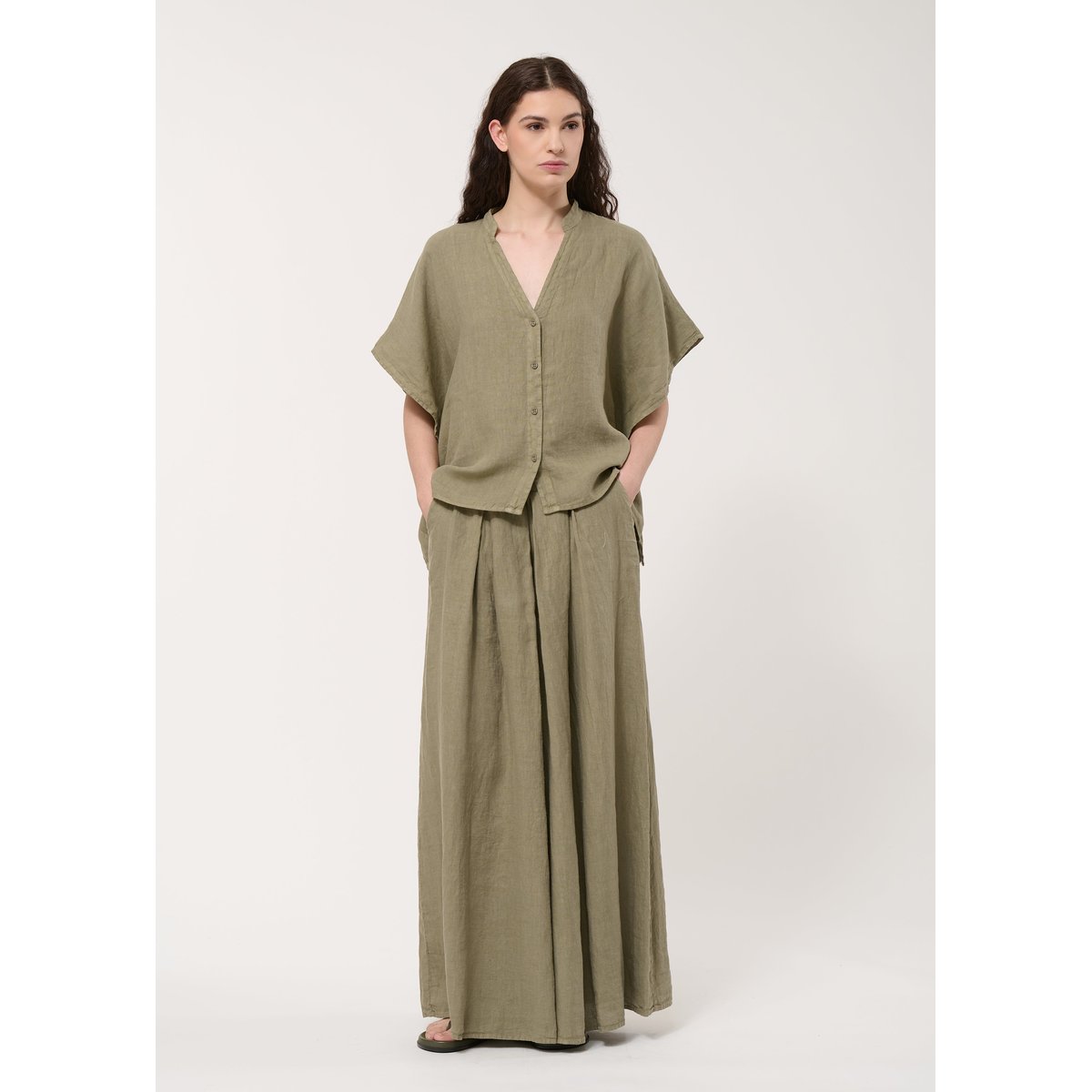 Chemisier oversize en lin army, HUMILITY