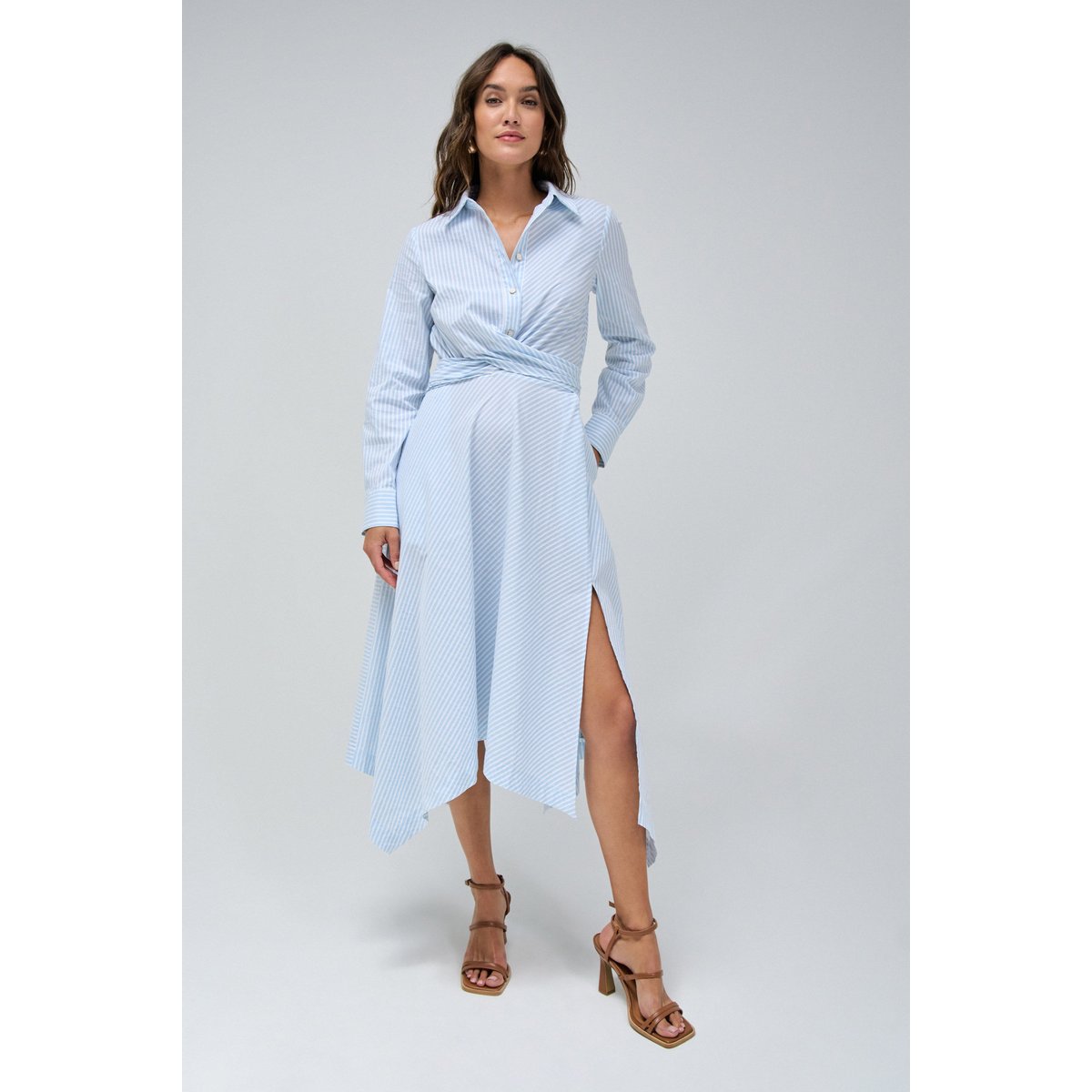 ROBE MIDI ASYMÉTRIQUE À RAYURES bleu marine, SALSA JEANS