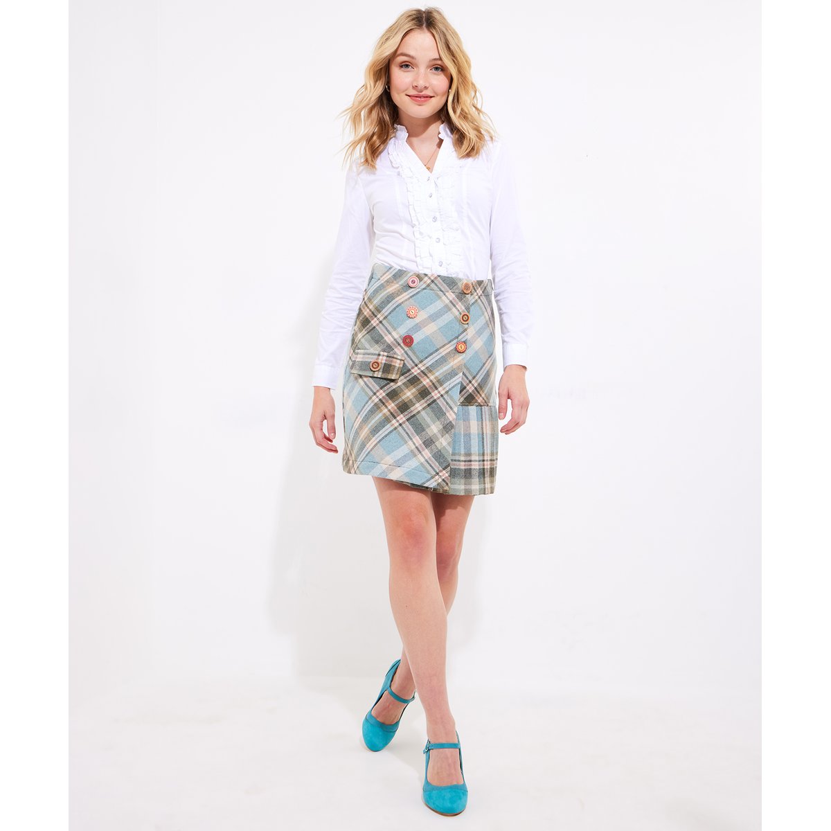 Jupe Mini Trapèze Carreaux Coordonnée bleu, JOE BROWNS