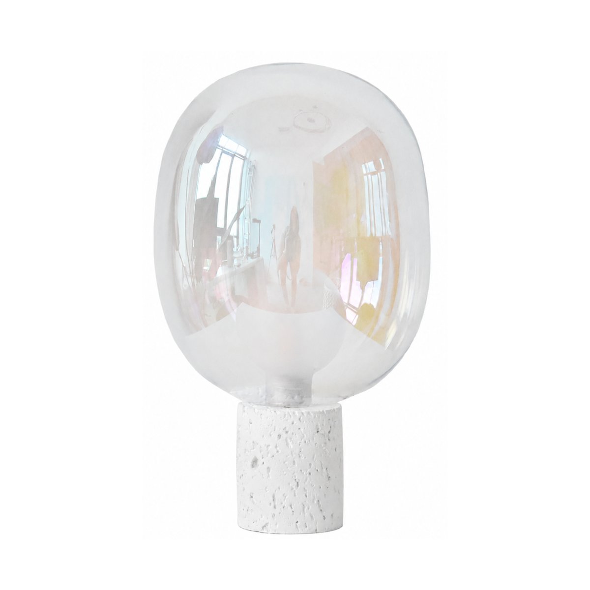 Lampe à poser en verre irisé et béton H43 cm - BULLE blanc, MAISON PAVANE