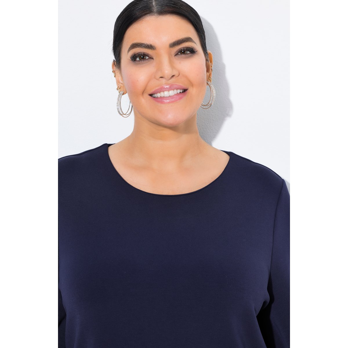 Sweat-shirt avec plis fantaisie marine, ULLA POPKEN