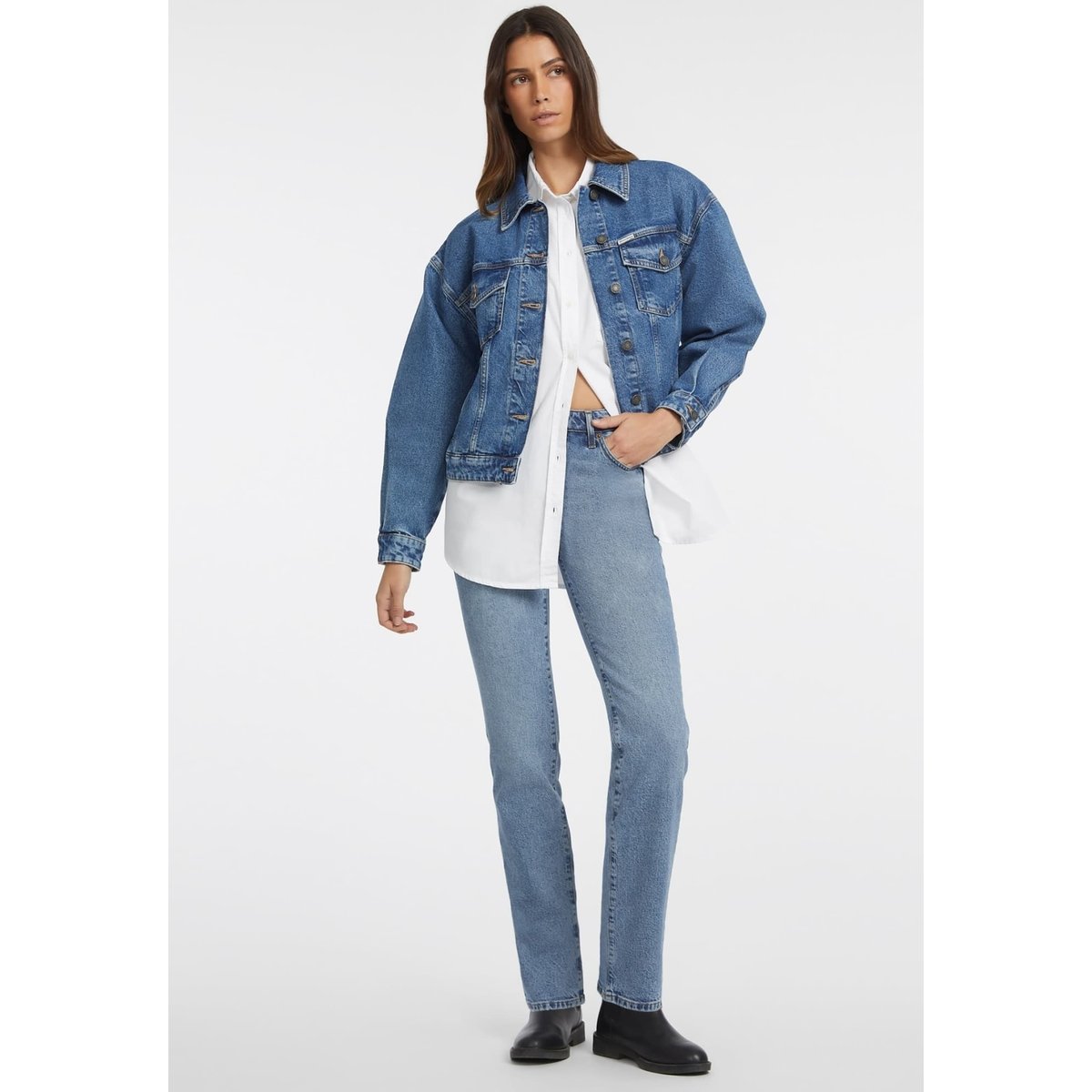 Chemise Oversized Poche Poitrine Manches Longues blanc, GUESS JEANS
