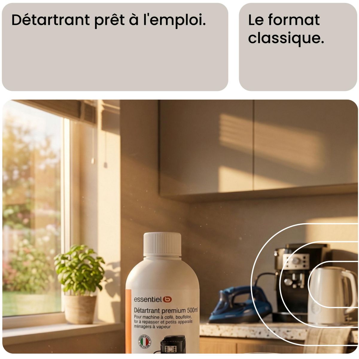 Détartrant Premium 500mL multi-appareils, efficace contre le calcaire couleur unique, ESSENTIEL B