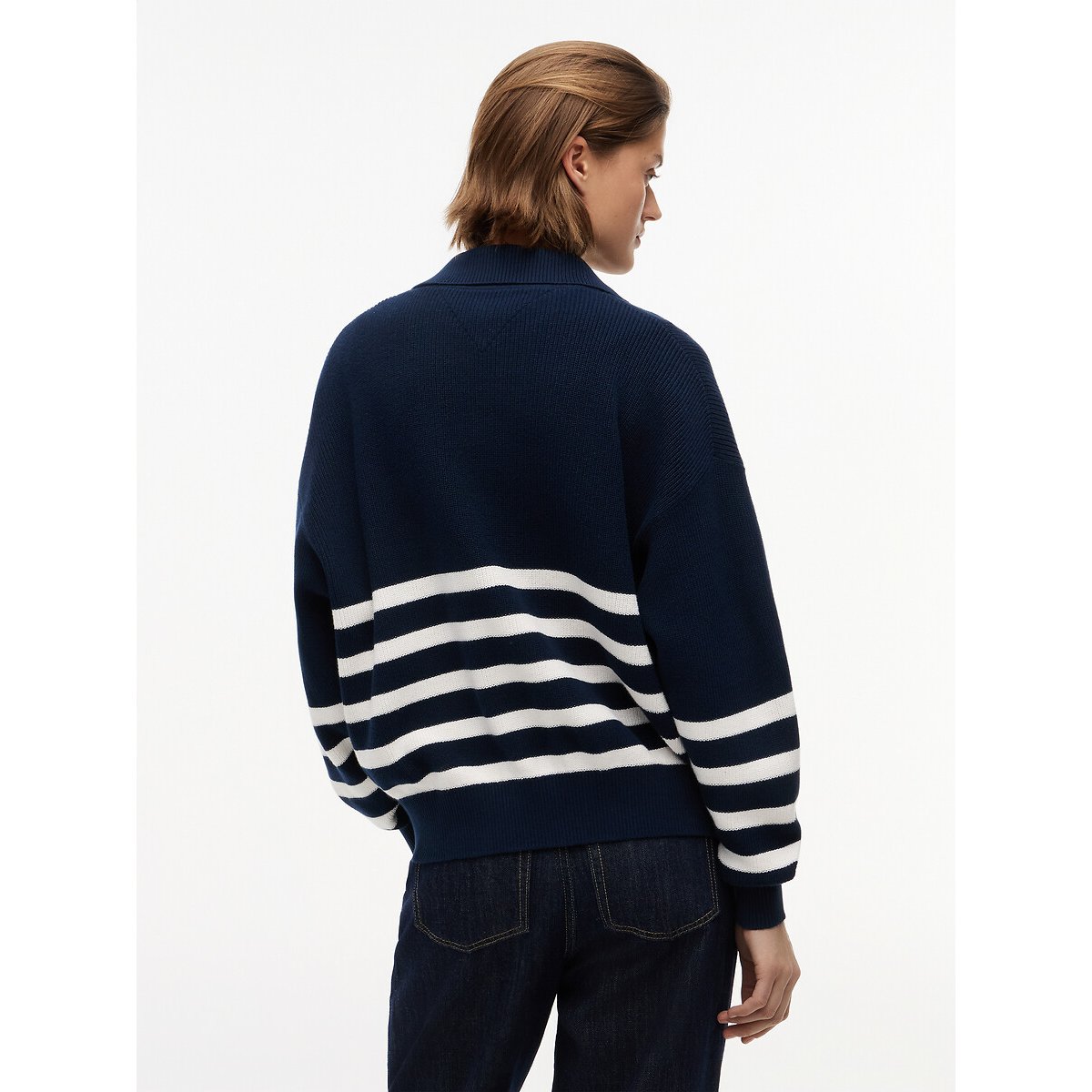 Striped Zip-Up Collar Jumper navy/ecru, TOMMY JEANS