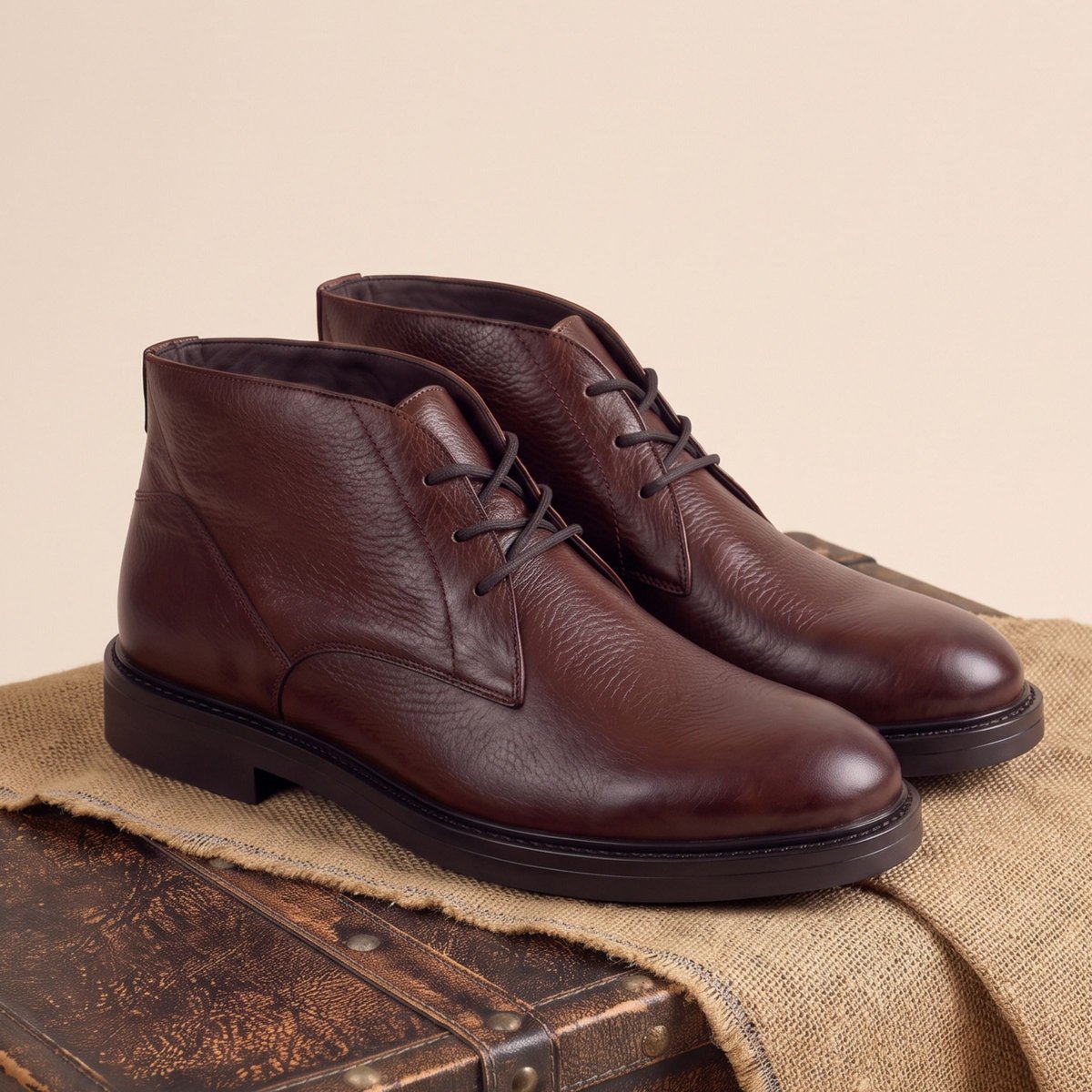 Desert boots gomme Côme cuir grainé marron, JULES & JENN