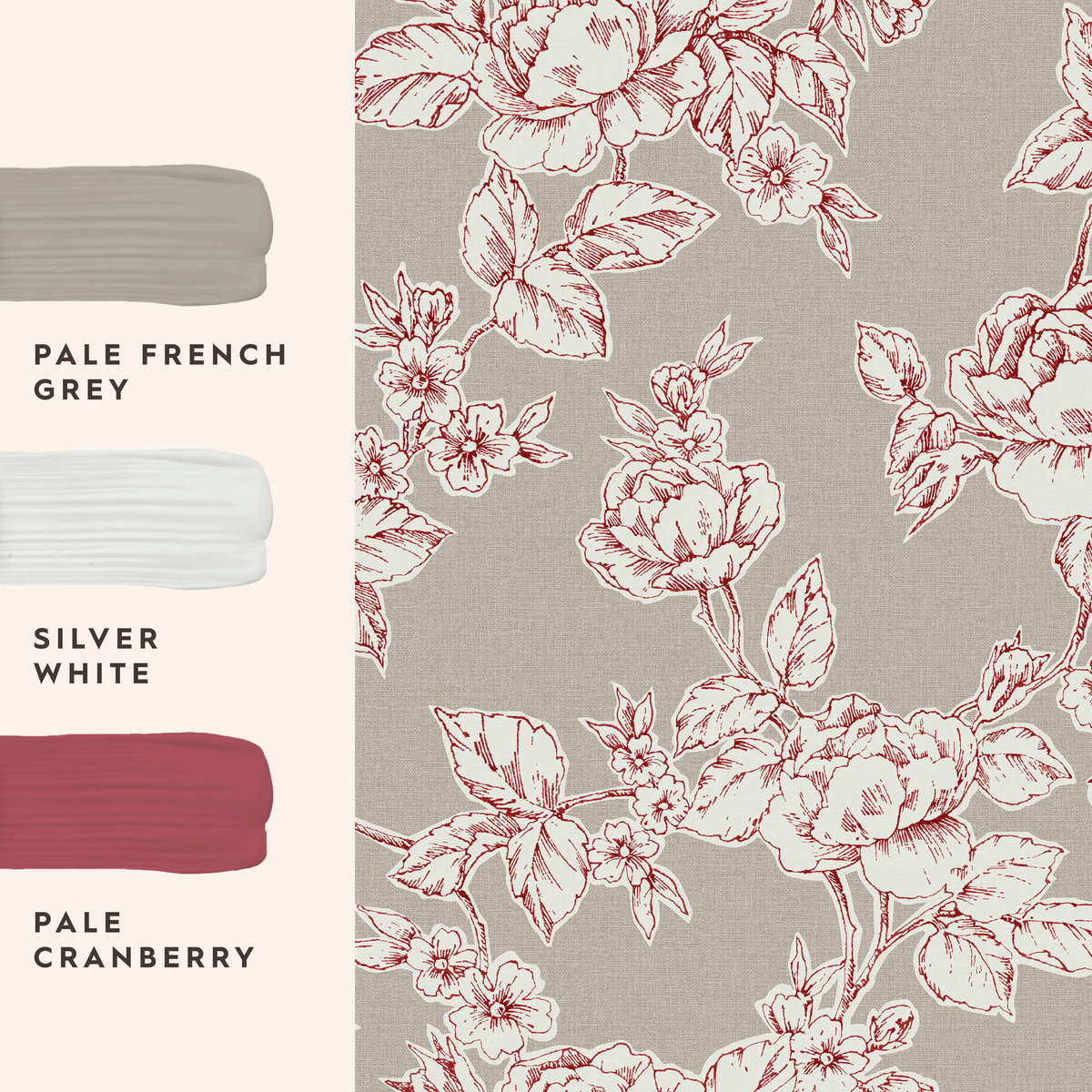 Papier peint fleuri Roses Pollington rouge framboise, beige grisé, LAURA ASHLEY