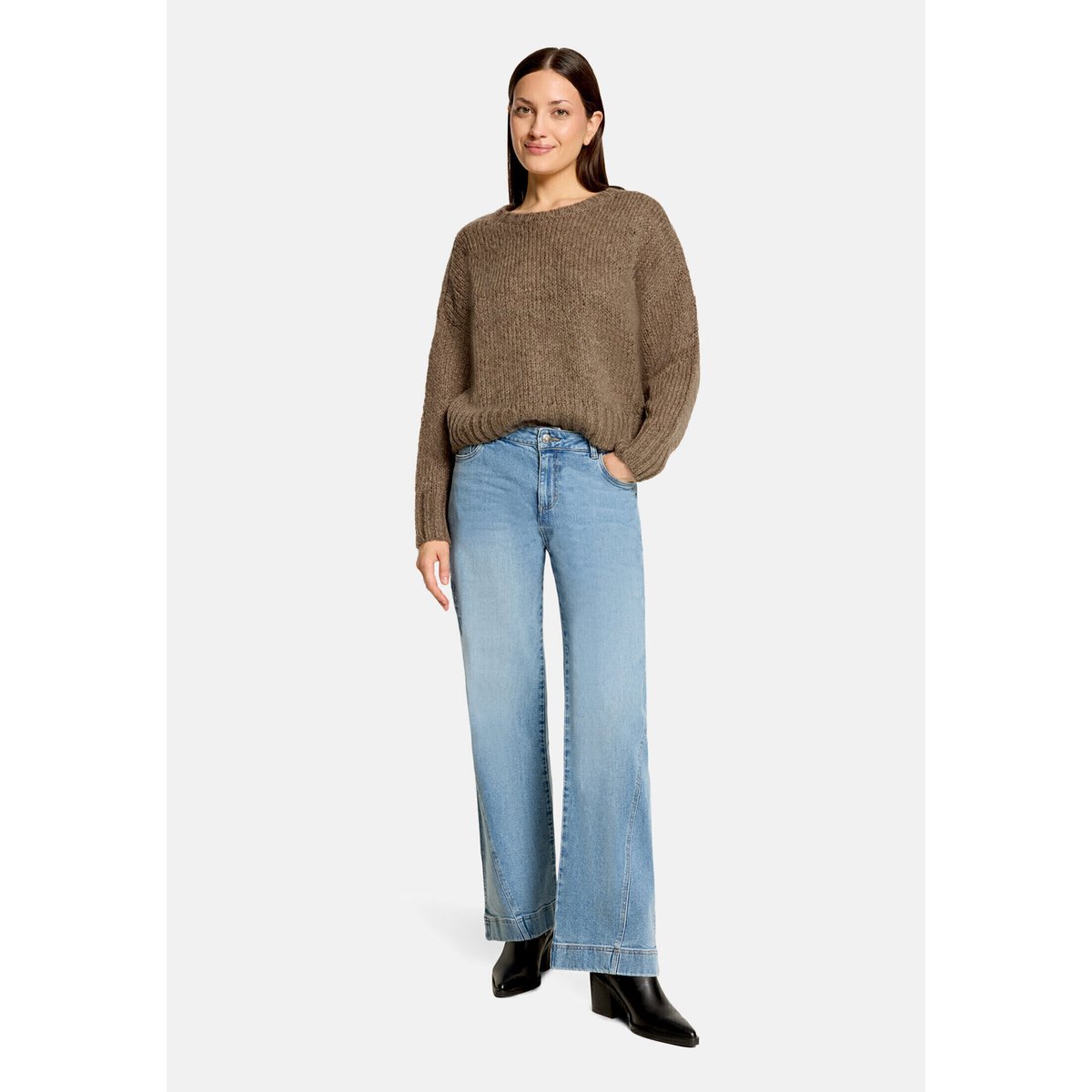 Pull-over basique à encolure ronde marron clair, CARTOON