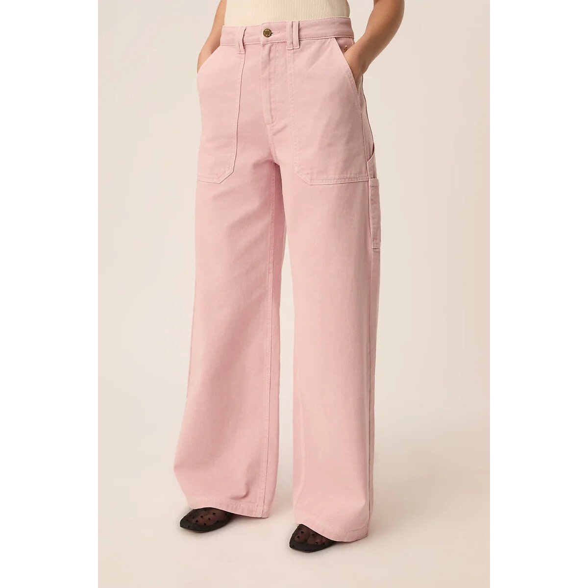 Pantalon large en coton, LUKA rose pale, DES PETITS HAUTS