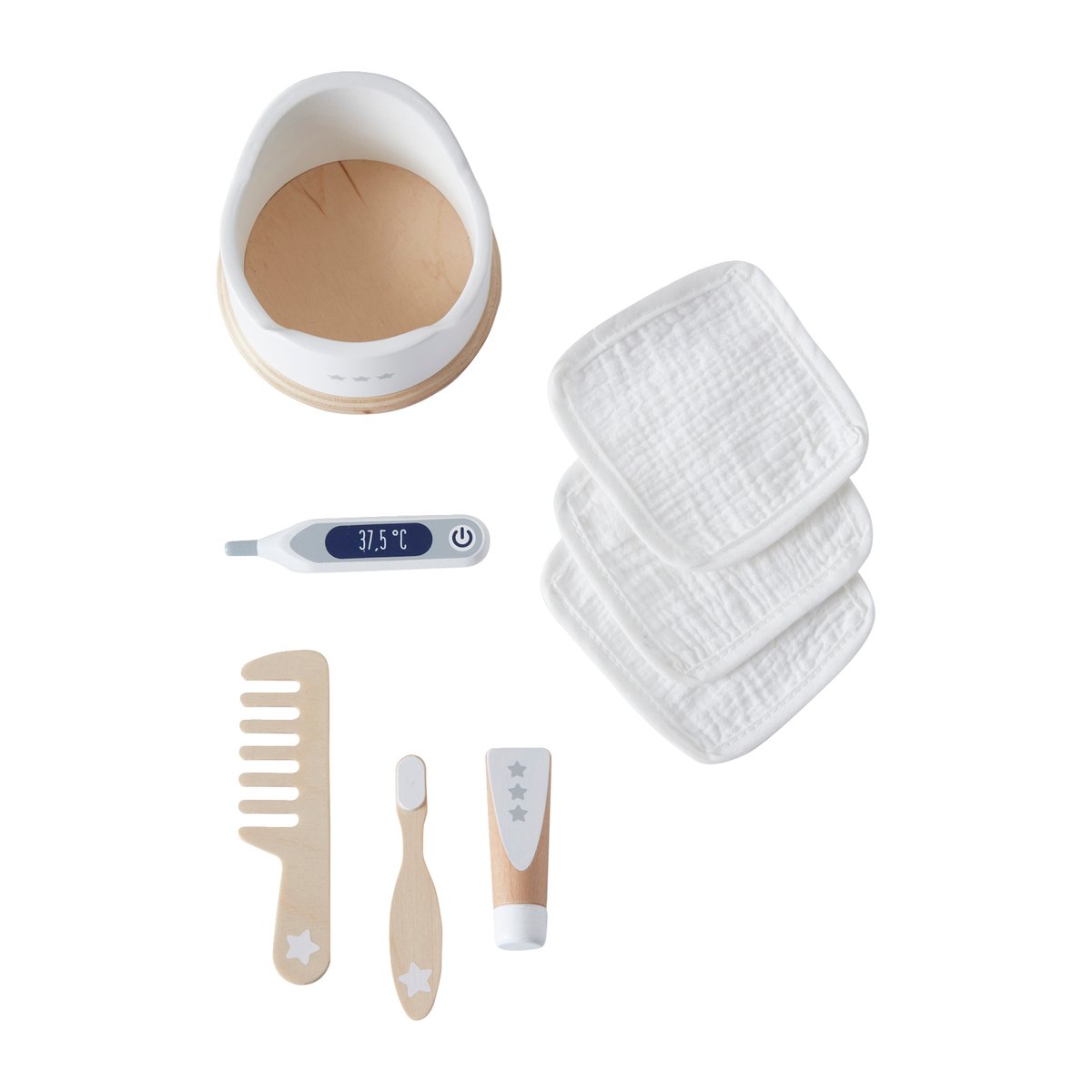 Set accessoires hygiène poupon en bois blanc, VERTBAUDET