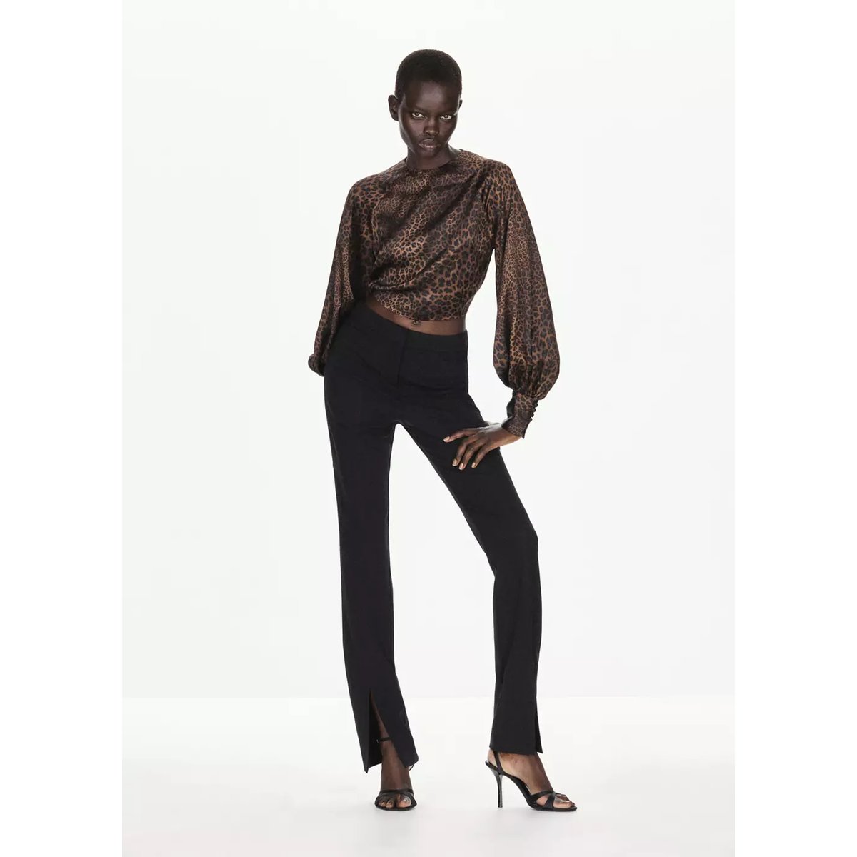 Blouse léopard dos ouvert marron, MANGO
