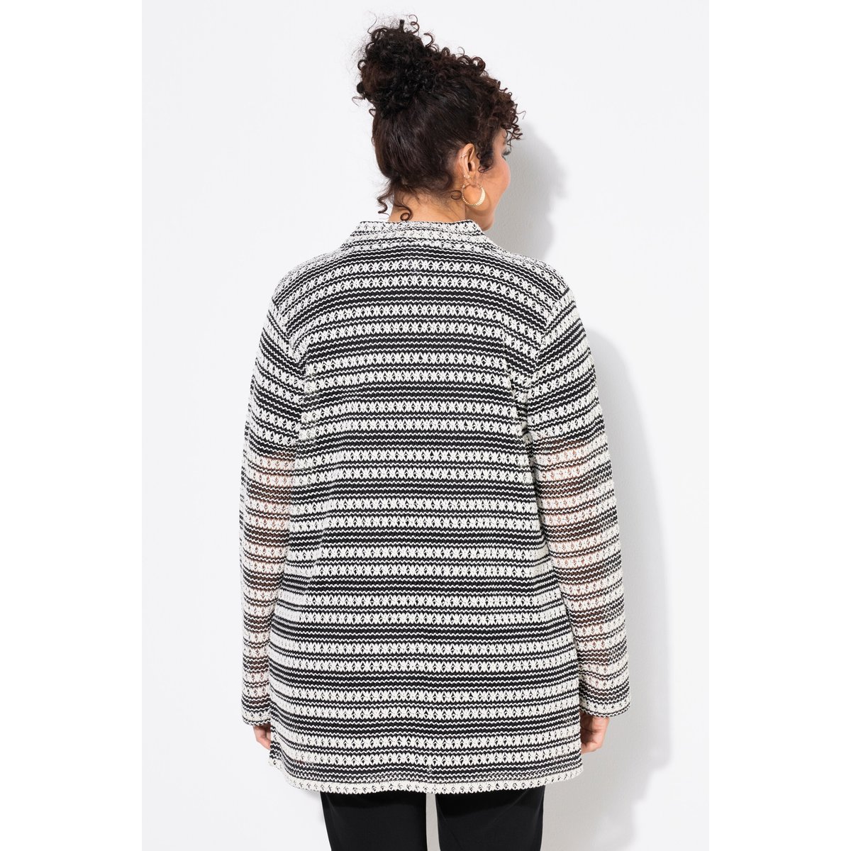 Cardigan à rayures. Coupe ouverte et manches noir, ULLA POPKEN