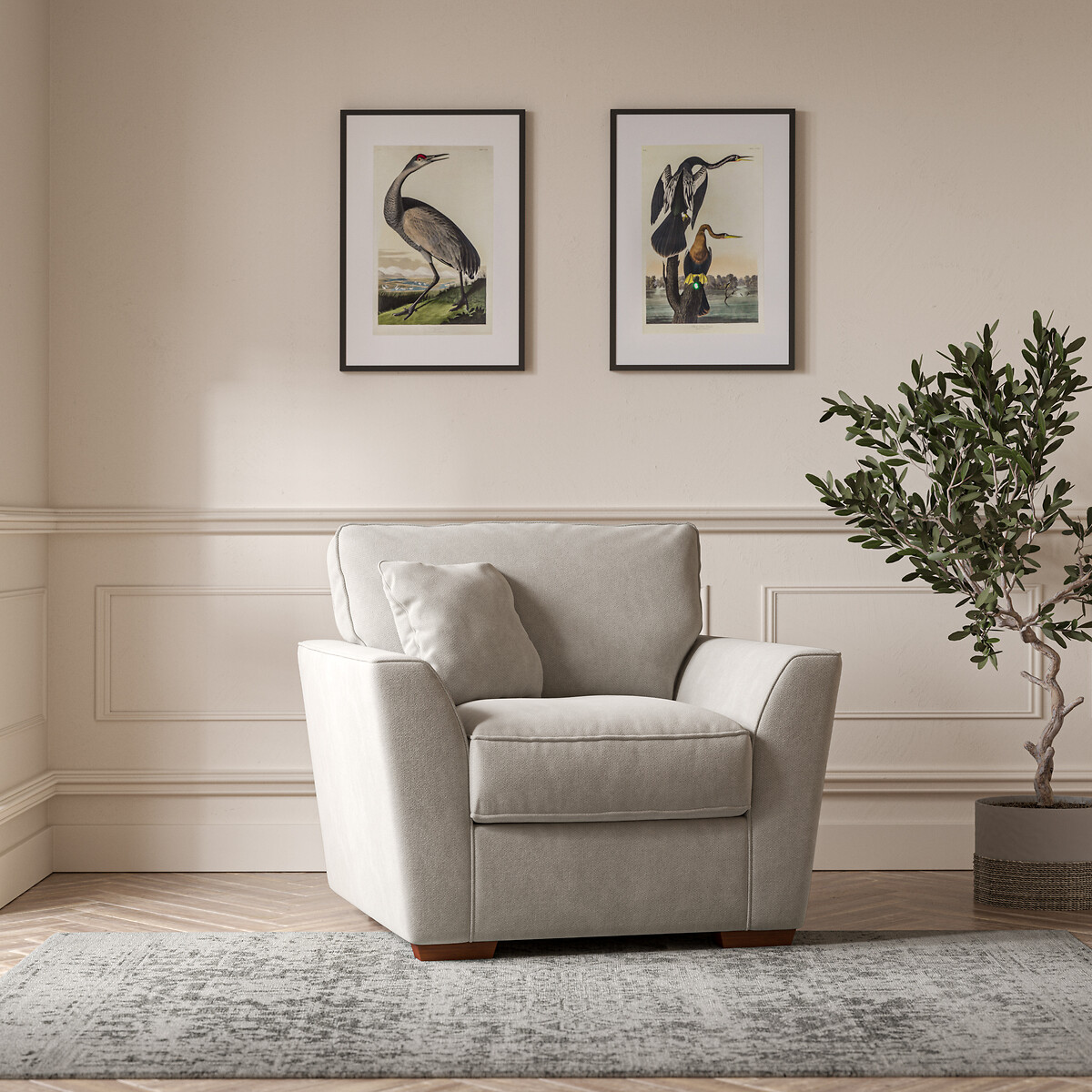 Florence Soft Brushed Armchair with Dark Wood Legs silver, ÉDITÉ