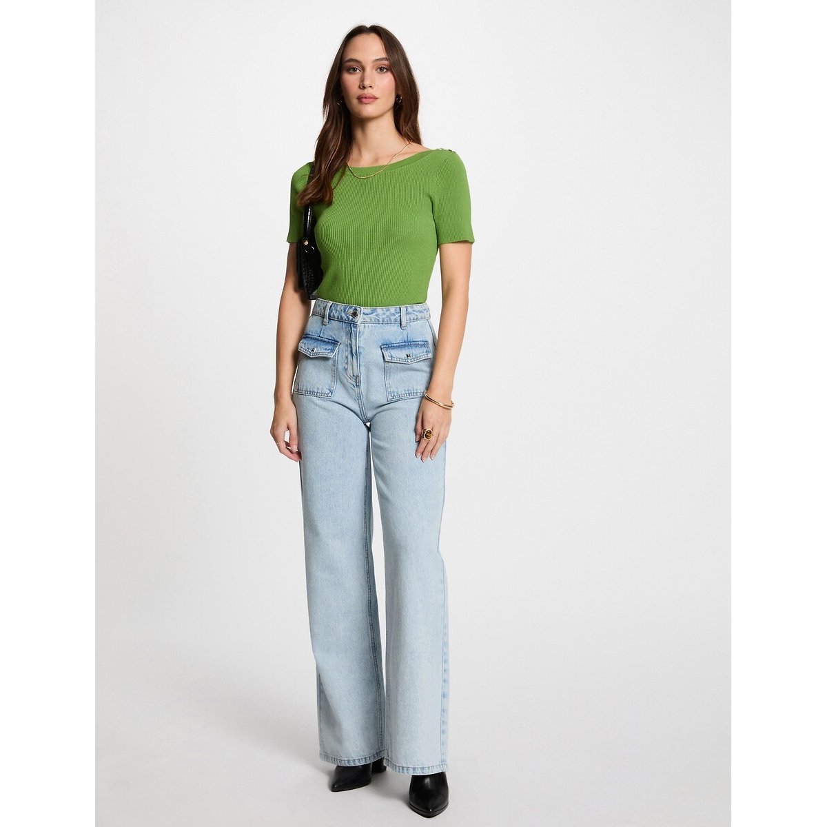 Wide Leg Jeans with High Waist double stonewashed, MORGAN