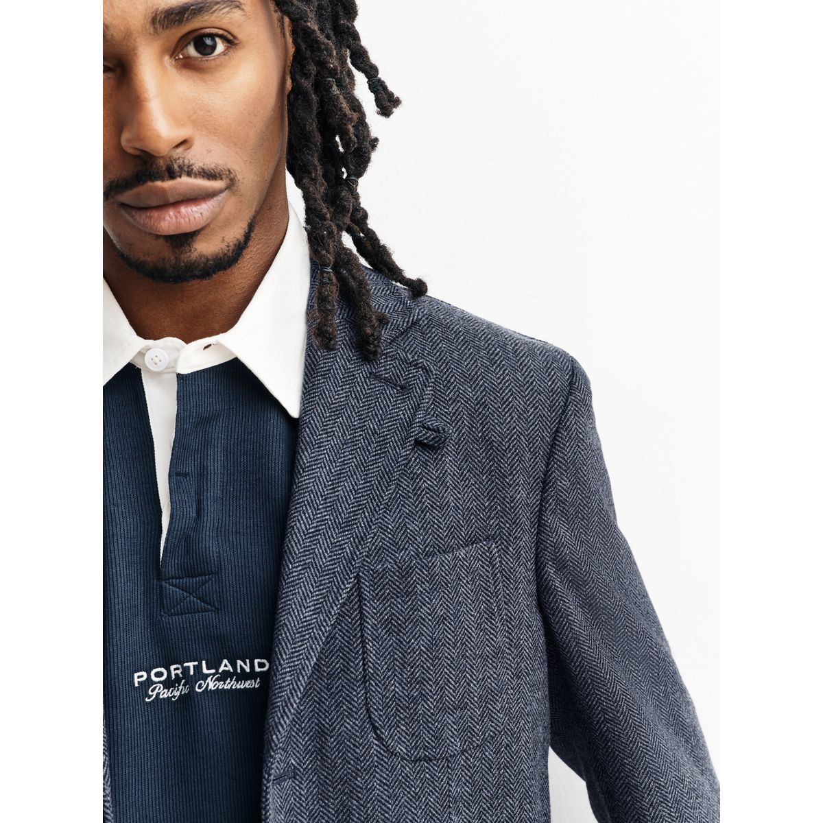 Blazer regular en laine à chevrons bleu marine, NEXT