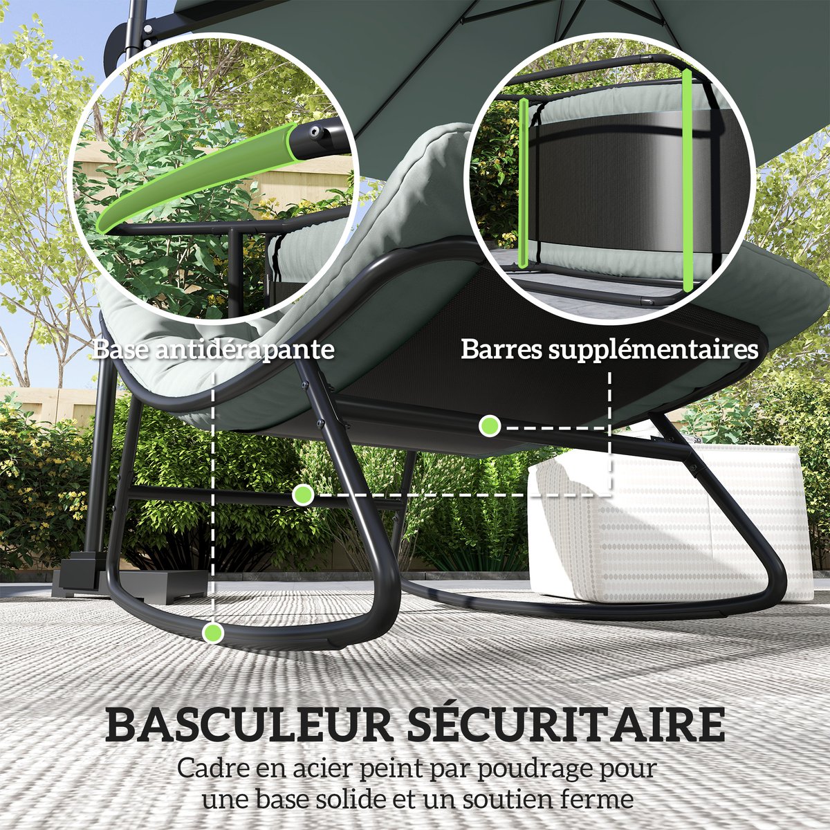 Ensemble de fauteuils à bascule Polyester gris, OUTSUNNY