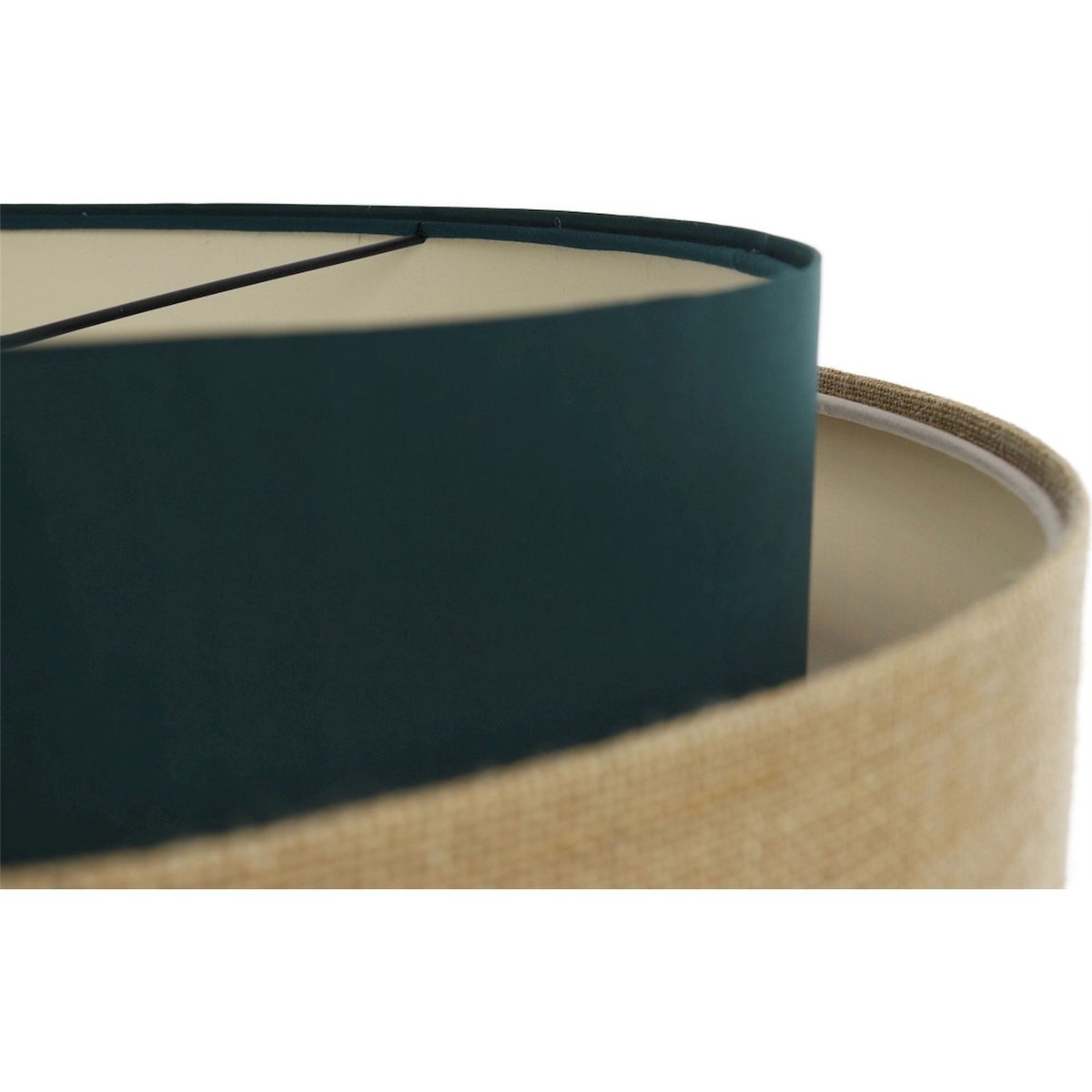Suspension en tissu, DOBLO abat-jour en tissu satiné chanvre beige clair et pvc lisse vert bouteille intérieur crème, BPS KONCEPT