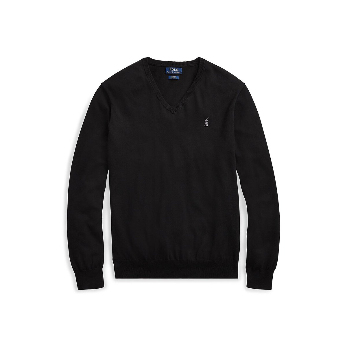 Camisola de decote em V, em algodão Pima preto , POLO RALPH LAUREN