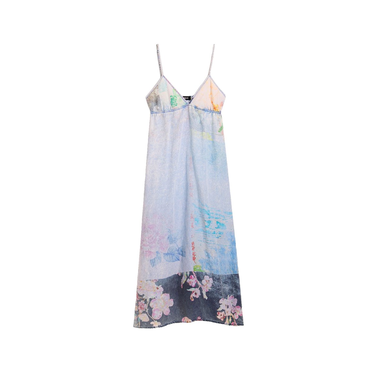 Robe longue à bretelles en lyocell bleu, DESIGUAL