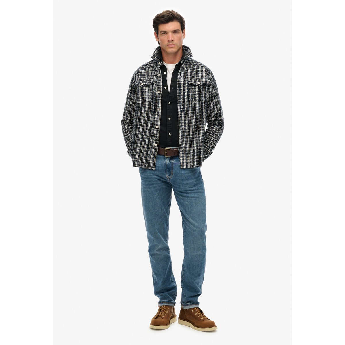 The Merchant Store - Chemise Workwear texturée carreaux indigo texturé, SUPERDRY