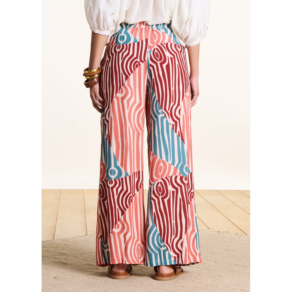 Pantalon fluide large à imprimé mahogany/bleu, LA FEE MARABOUTEE