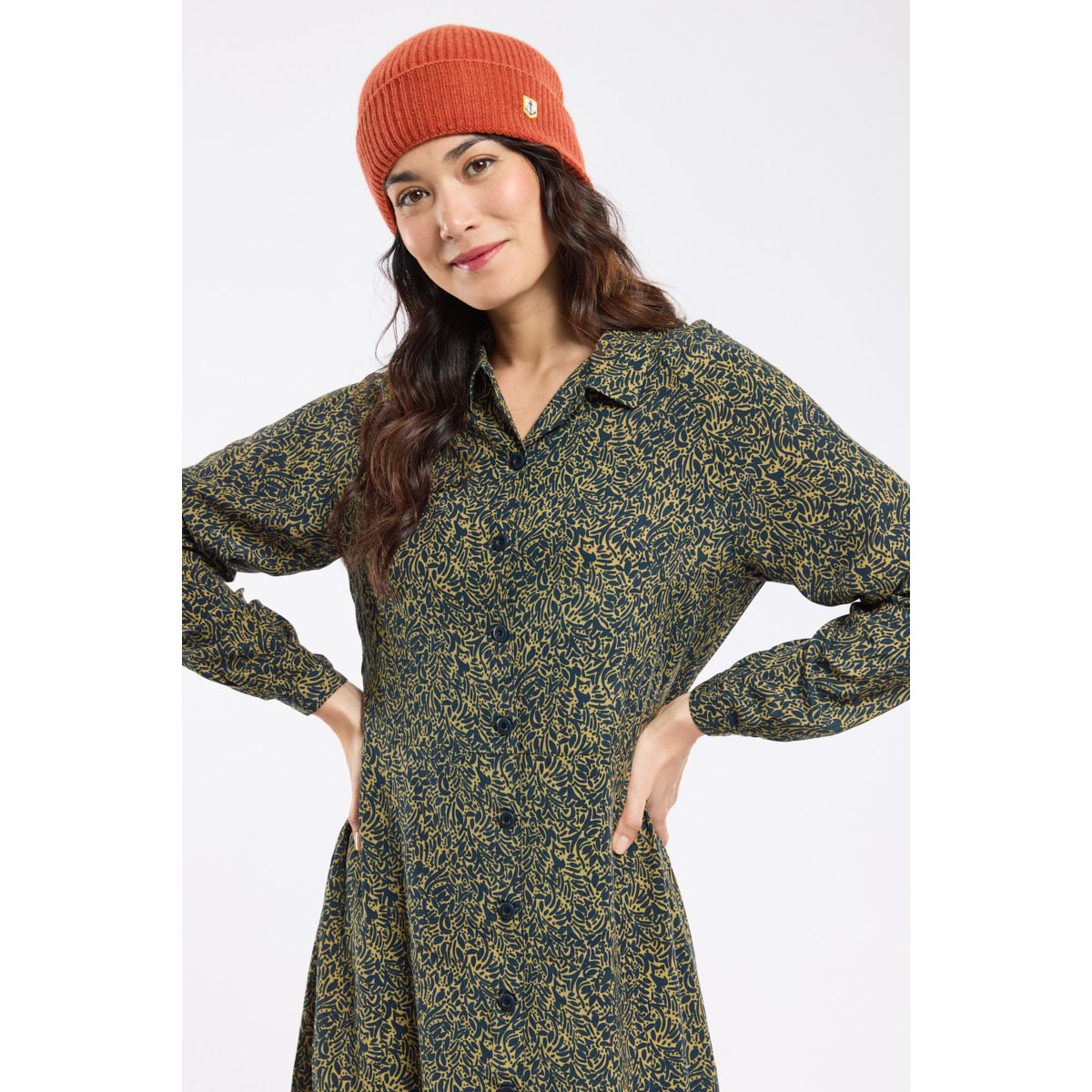 Robe chemise imprimée en Cupro imprimé ombrage, ARMOR-LUX