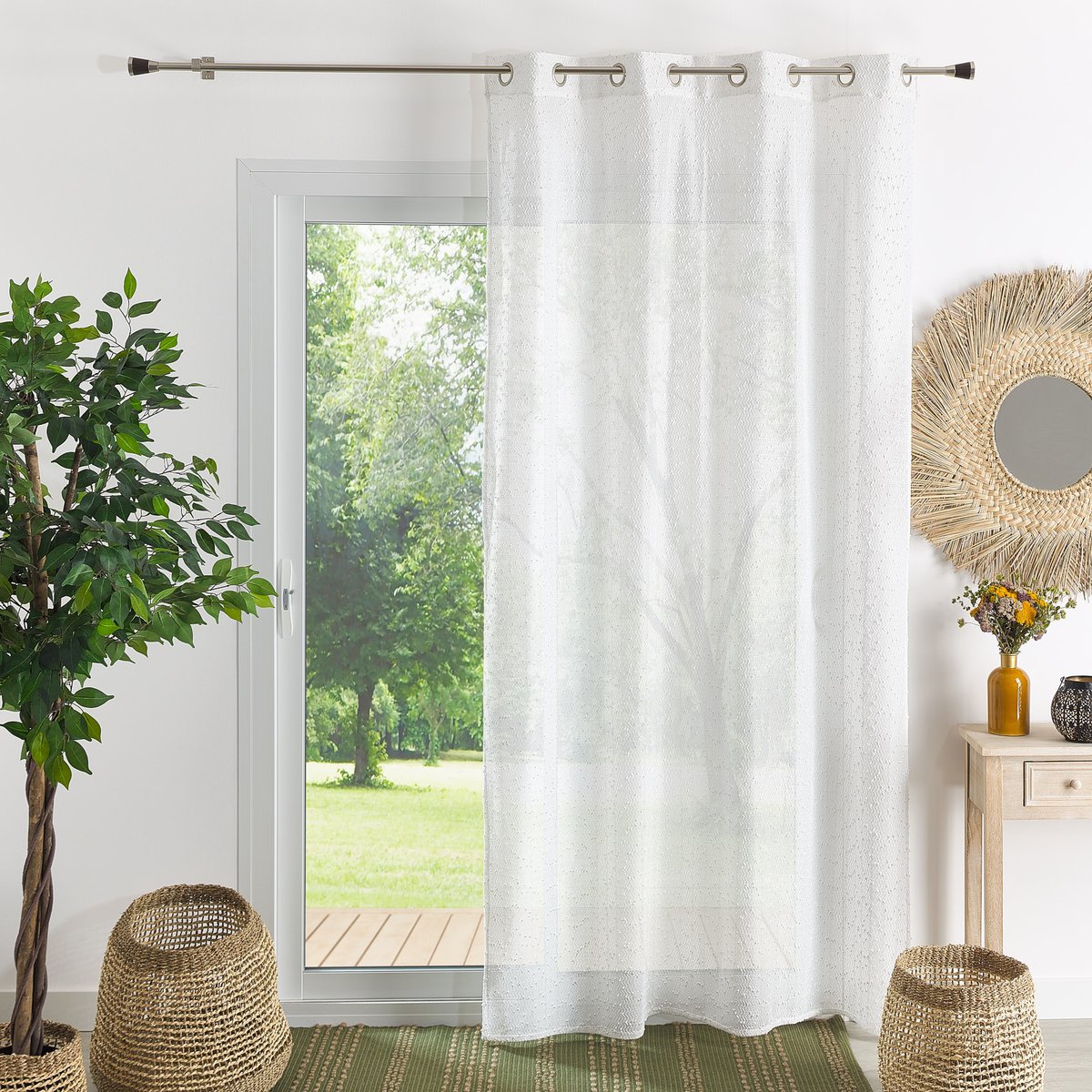 Voilage uni  -  - Effet bouclettes - QABANE blanc, HOME MAISON