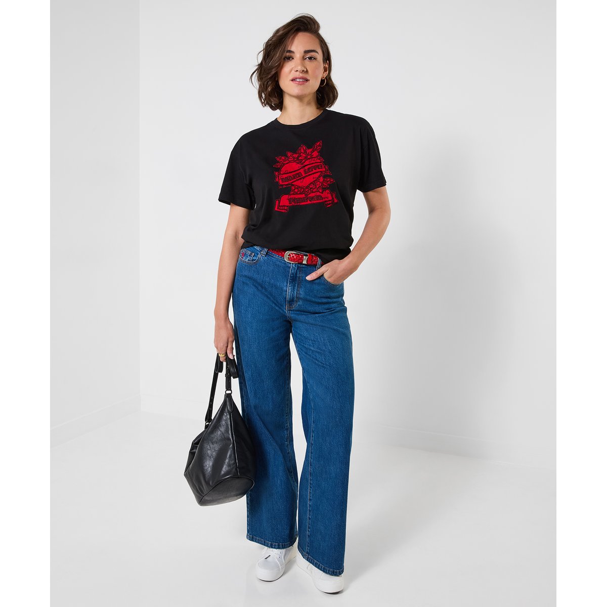 T-Shirt à Manches Courtes Brodé Love Forever noir, JOE BROWNS