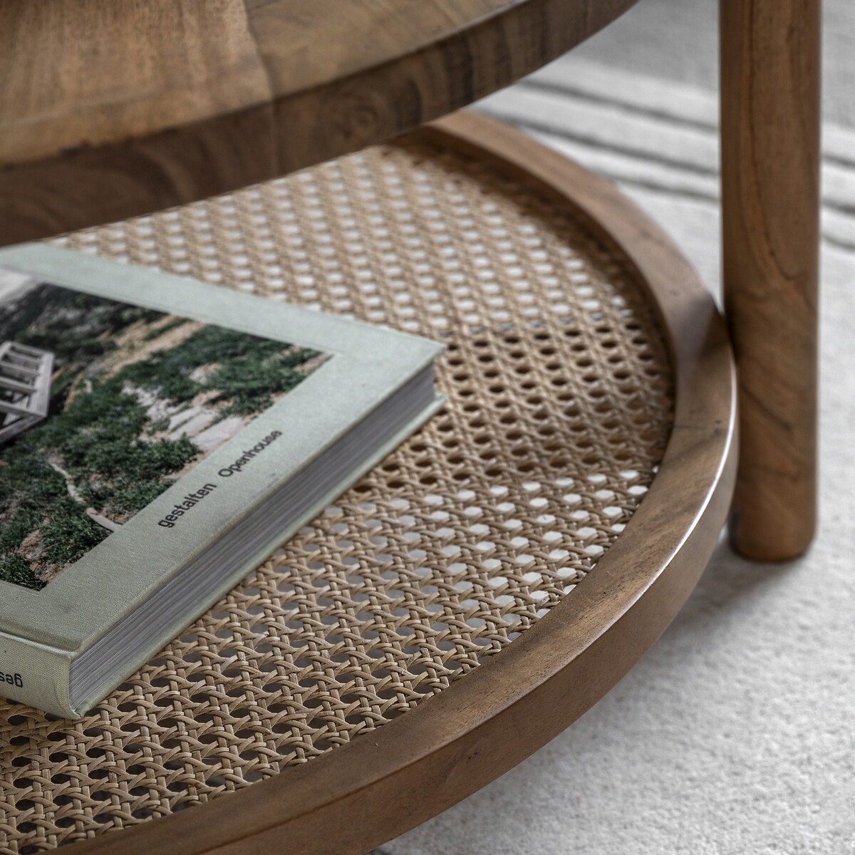 Chico Round Acacia Coffee Table with Rattan Shelf natural, ÉDITÉ