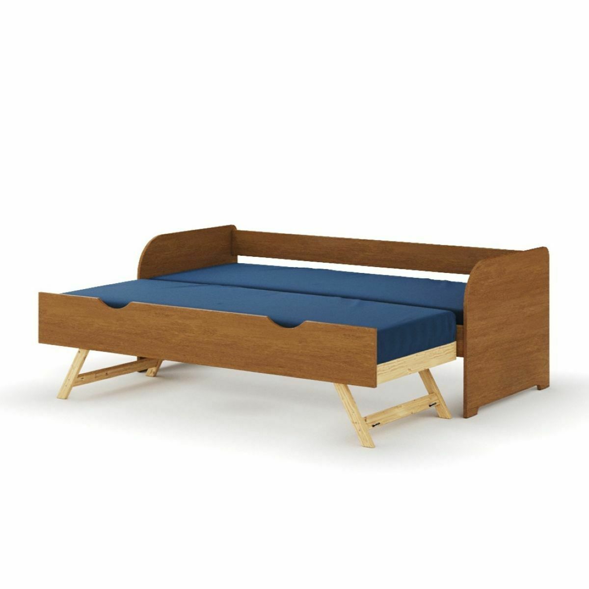 Pack lit banquette gigogne avec matelas Bois massif ZIRA noisette, AKITEN RETAIL