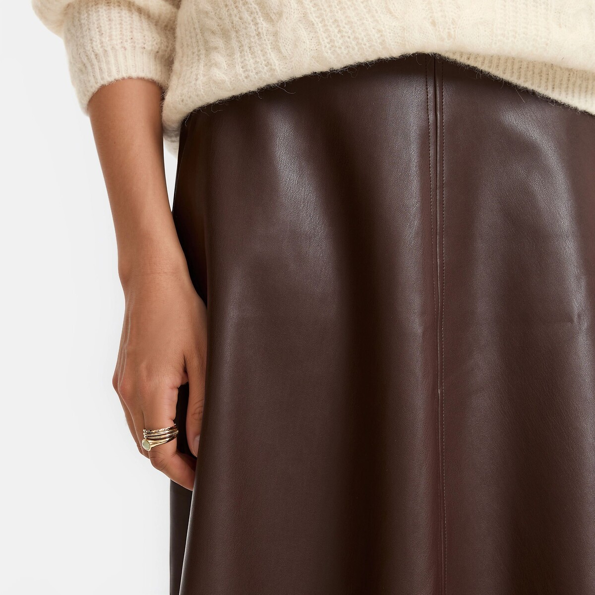 Jupe midi évasée en simili marron foncé, LA REDOUTE COLLECTIONS