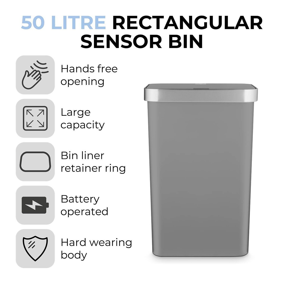 50L Rectangular ABS Sensor Bin grey, TOWER