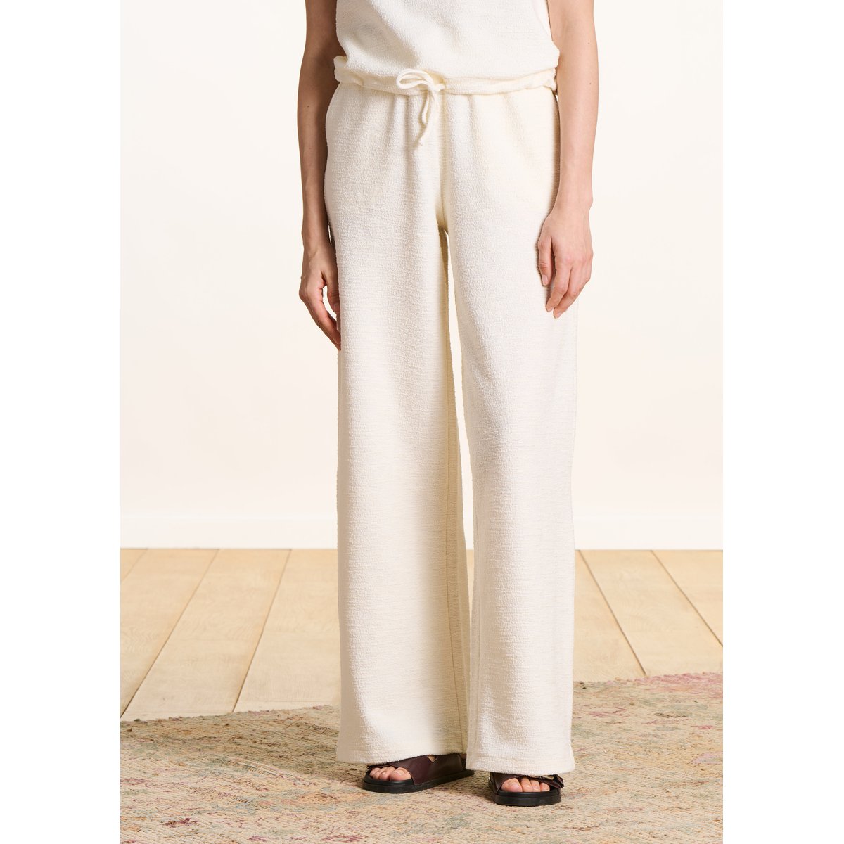 Pantalon large élastiqué en jersey ecru, LA FEE MARABOUTEE