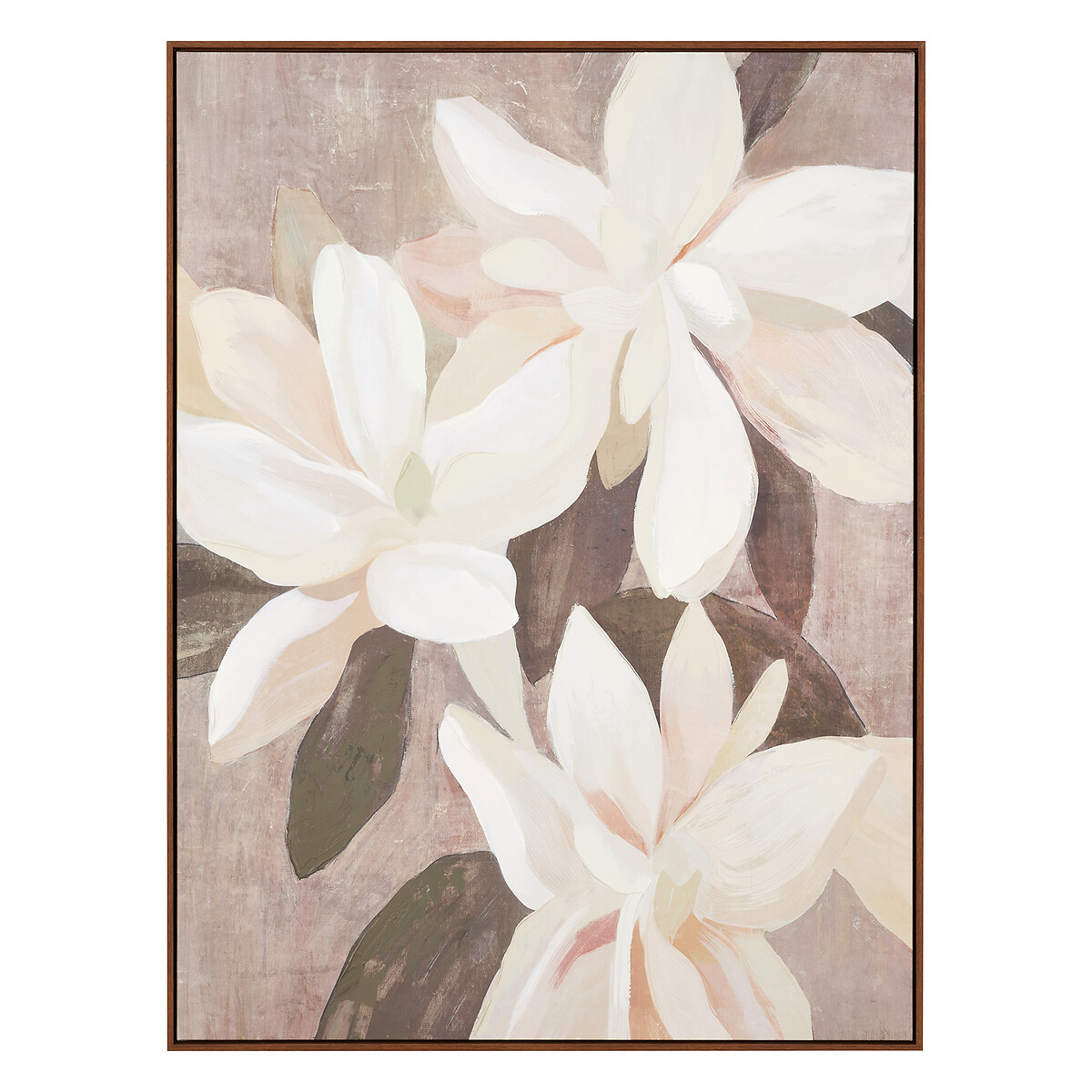 90x120cm White and Natural Floral Canvas with Oak Effect Frame natural/white, ÉDITÉ
