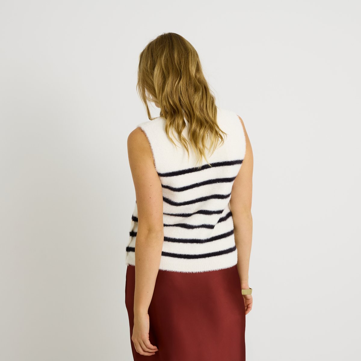 Pull sans manches rayé noir, GRAIN DE MALICE