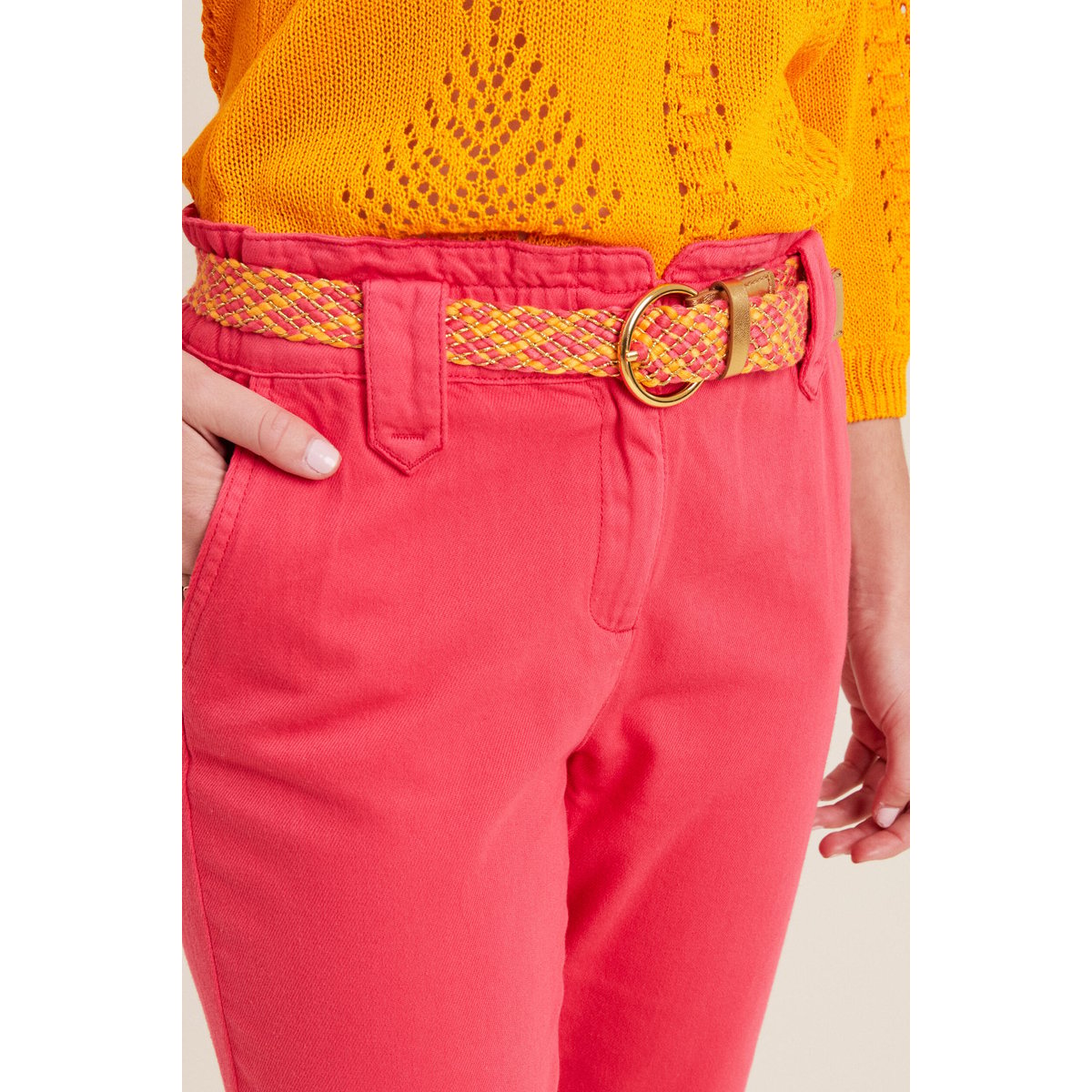 Pantalon carotte ceinturé rose cerise, BREAL