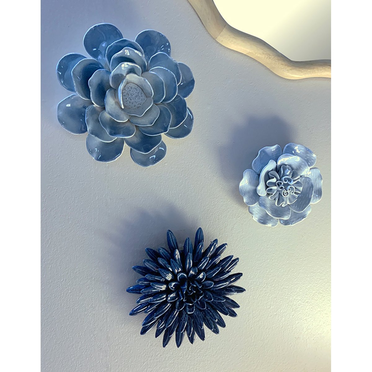 Déco murale fleur céramique 20.5cm bleu, EMDE