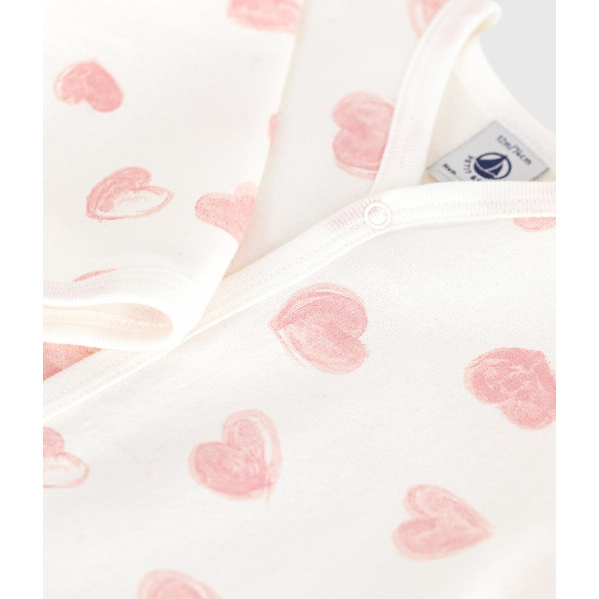 Pyjama bébé en molleton gratté imprimé cœurs imprimé rose, PETIT BATEAU