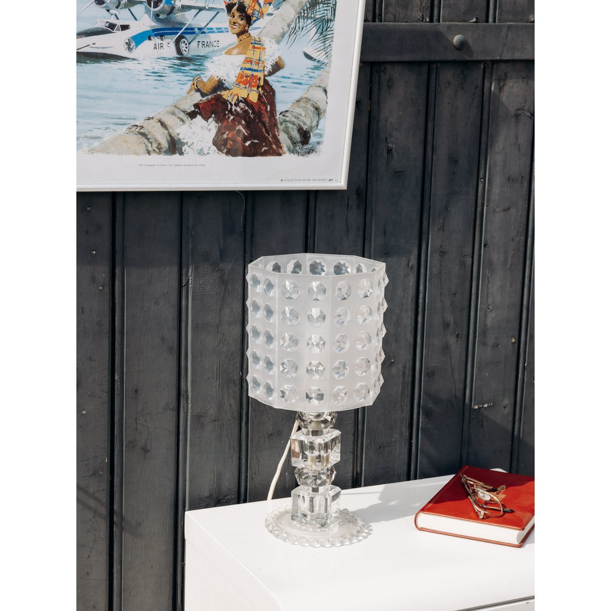 Lampe en verre et plexiglass Julia N°978 - Bon état transparent, DEBONGOUT