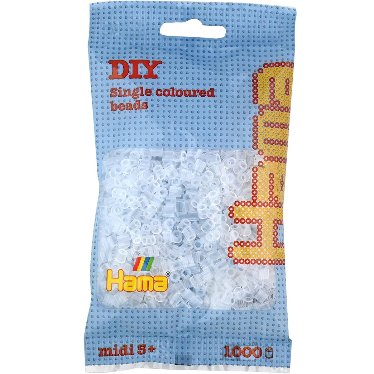 Sachet 1000 perles plastique Midi transparent blanc, HAMA