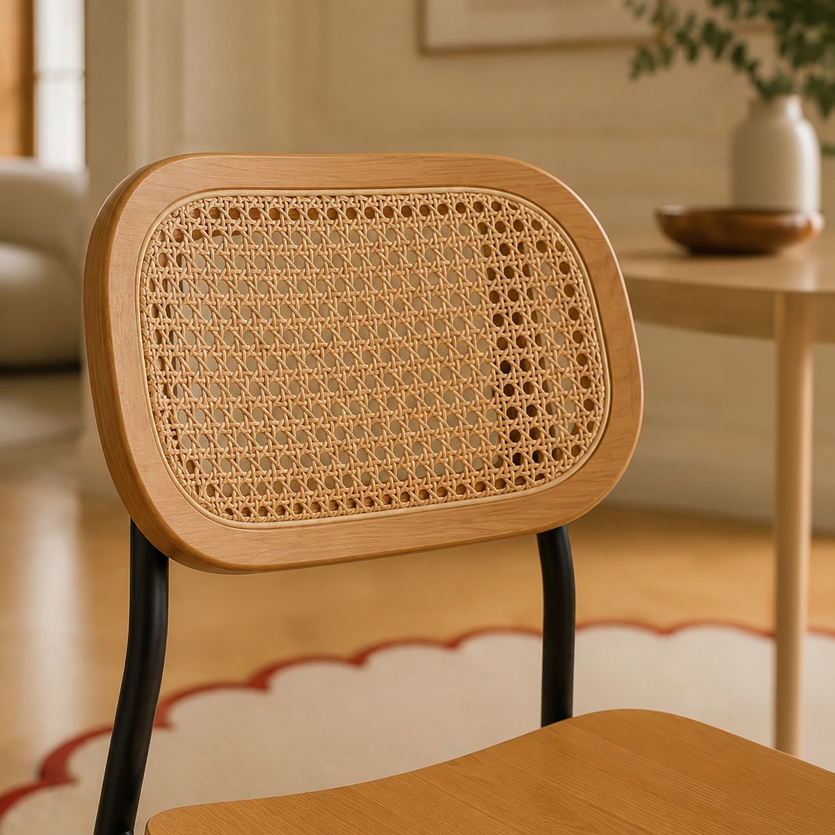 Table ovale effet bois 220cm + 6 chaises en rotin et bois naturel / rotin, NOW'S HOME