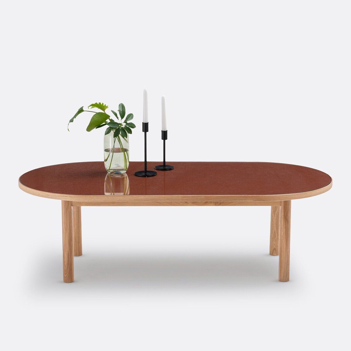 Mesa de centro de roble, chapa de madera y vidrio, Evergreen terracota, LA REDOUTE INTERIEURS