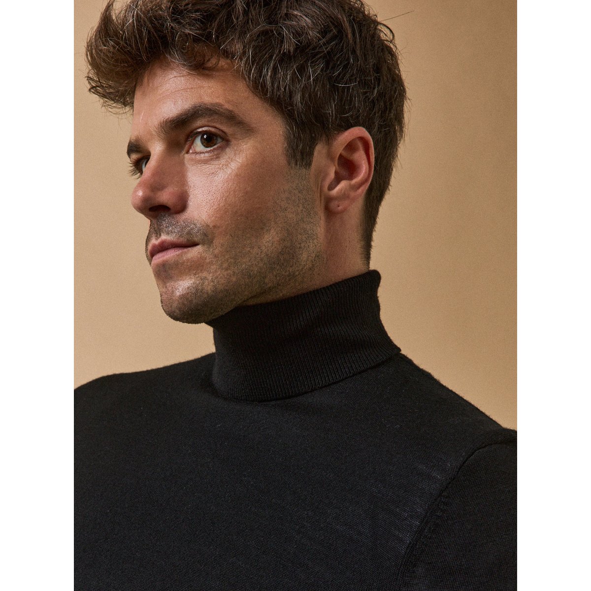 Pull fin col roulé laine mérinos noir, CYRILLUS