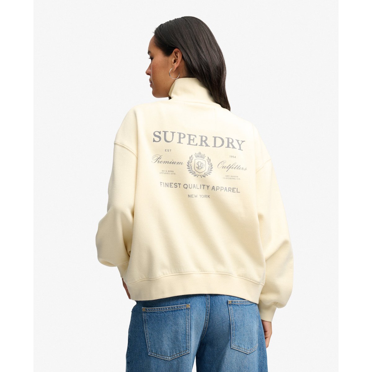 Sweat Luxe Casual Half Zip Coupe Décontractée crème naturel, SUPERDRY