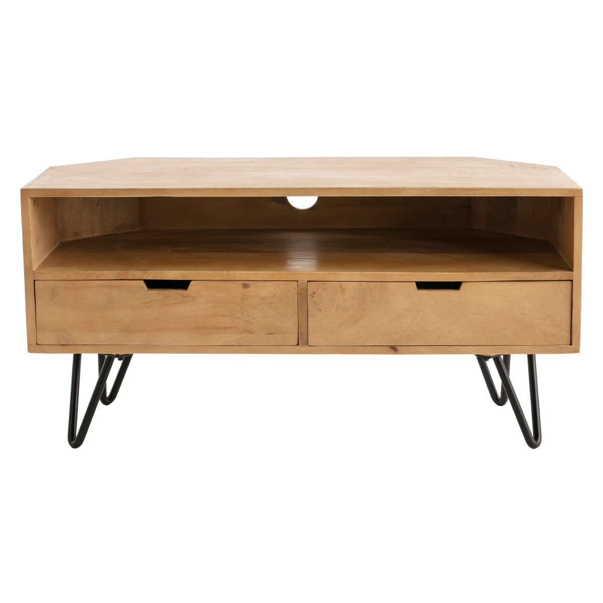 Meuble TV d'angle en bois manguier massif et métal noir L100 cm VIBES naturel, MILIBOO