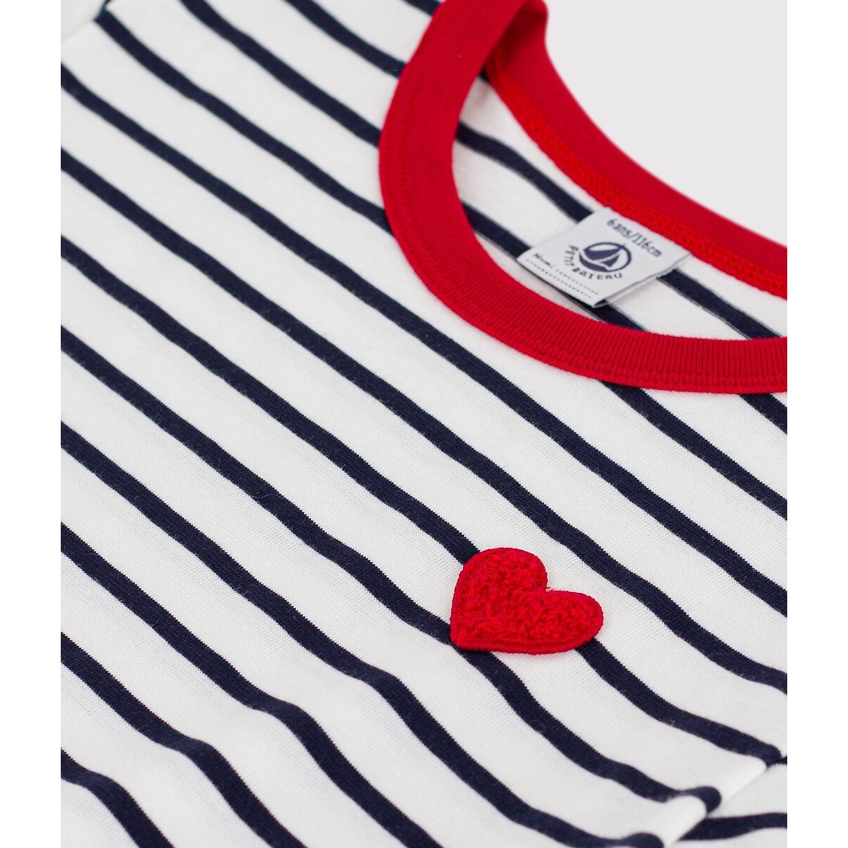 Katoenen T-shirt met korte mouwen en strepen gestreept blauw, PETIT BATEAU